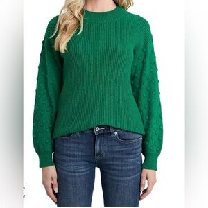 Cece Green Bobble Stitch Dot Sleeve Pullover Sweater Mockneck Women’s Size XS
